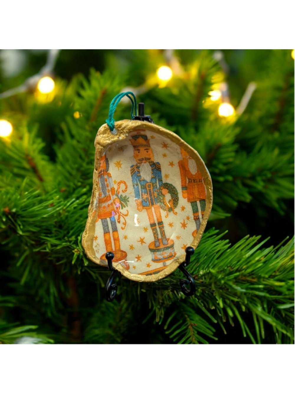Oyster Shell Nutcracker Christmas Tree Ornament Hand Made Craft Decoupage